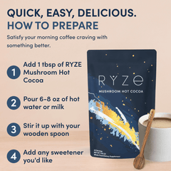 RYZE Mushroom Hot Cocoa — Organic Instant Cocoa with L-Theanine & Melatonin, 20 Servings Q7