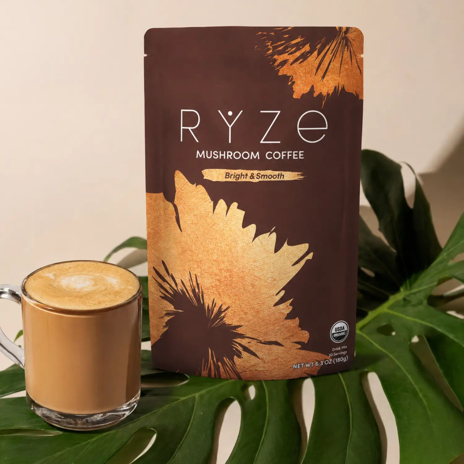 RYZE Mushroom Coffee — Organic Instant Coffee with Cordyceps & Reishi, 30 Servings W4
