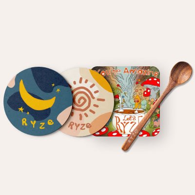 Coasters + Mushroom Magnet + Acacia Spoon M6
