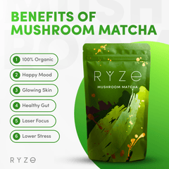 RYZE Mushroom Matcha - with 6 Organic Adaptogenic Mushrooms Grown In USA and Ceremonial-Grade Japanese Matcha K4