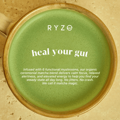 RYZE Mushroom Matcha - with 6 Organic Adaptogenic Mushrooms Grown In USA and Ceremonial-Grade Japanese Matcha K4