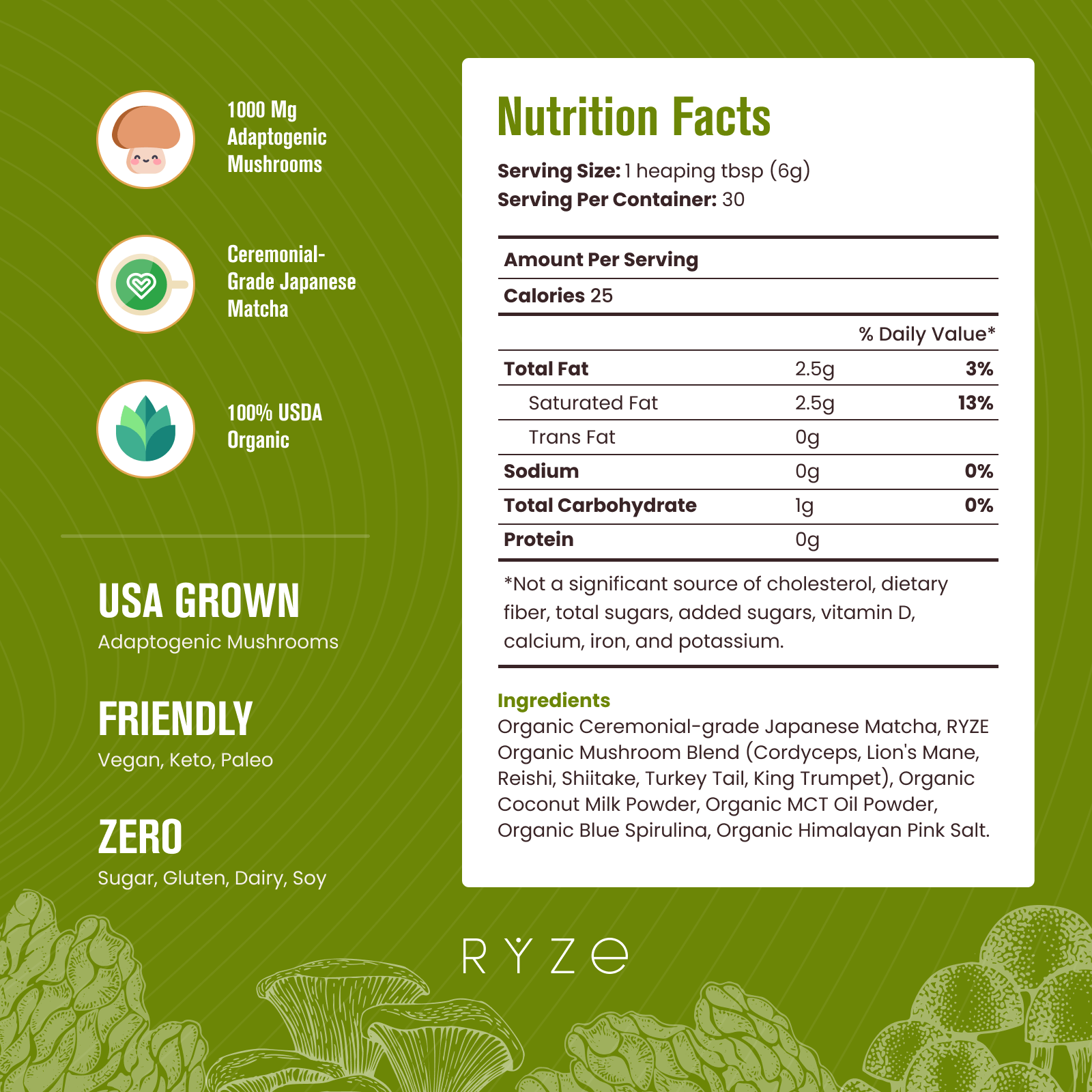 RYZE Organic Mushroom Matcha Starter Kit (60 servings) H9